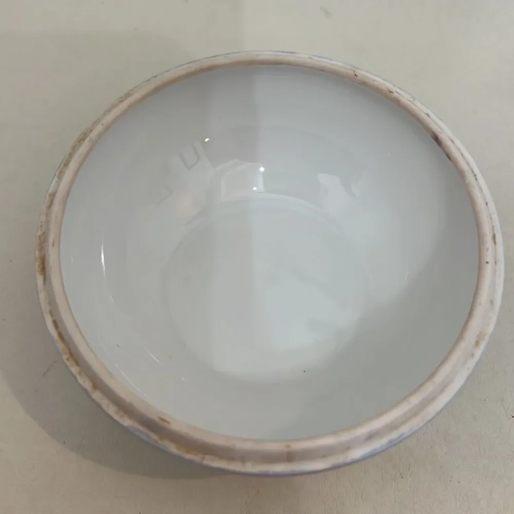 Bavarian Powder Bowl Trinket Covered Dish Gold Knob & Trim 4 In X 3 1/4 Vintage